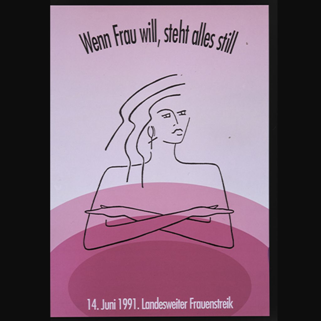 Plakat: Wenn Frau will, steht alles still - 14. Juni 1991. Landesweiter Frauenstreik. Schweizerisches Sozialarchiv