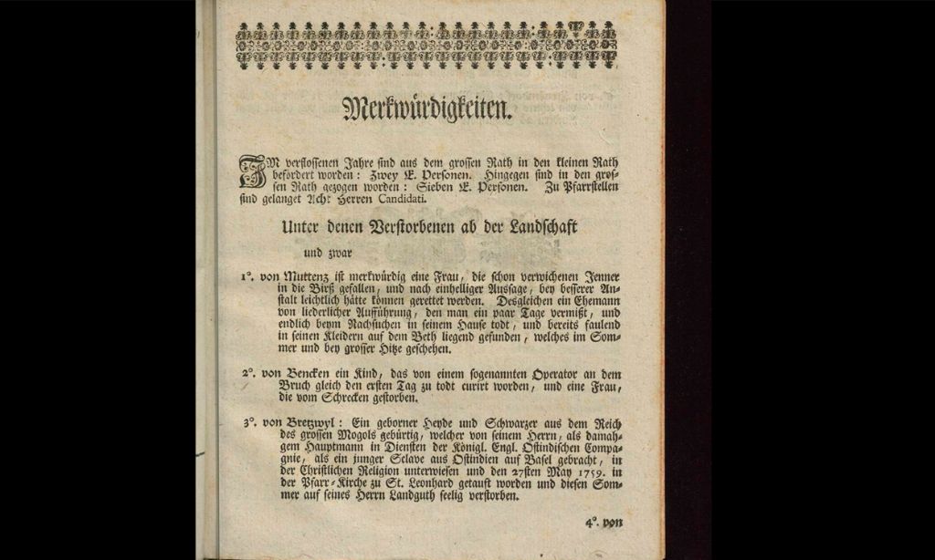 Wöchentliche Nachrichten aus dem Bericht=Haus zu Basel, Nr. 52, 27.12.1764. UBB
