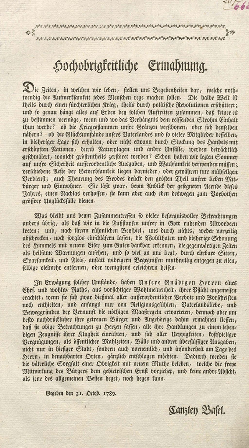 Mandat vom 31.10.1789